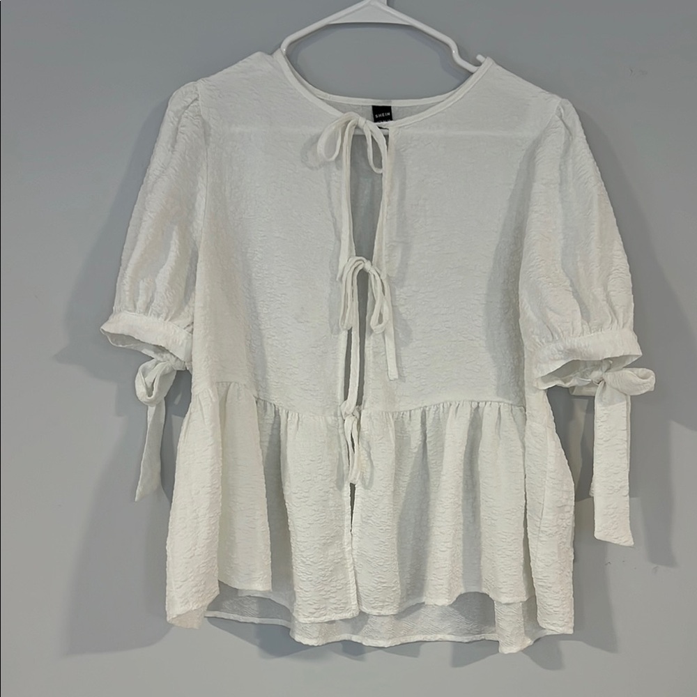 SHEIN Cream Blouse with Tie Accents on front and sleeves